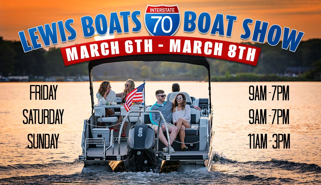 Lewis Boats I-70 In-House Boat Show 2026 promotional banner