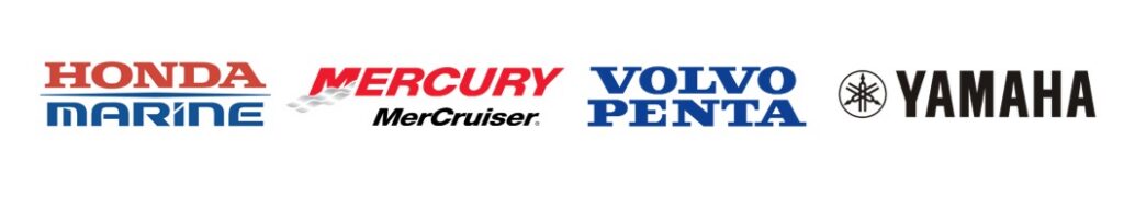Honda, Mercury, Yamaha, Mercruiser and Volvo Penta authorized service logos